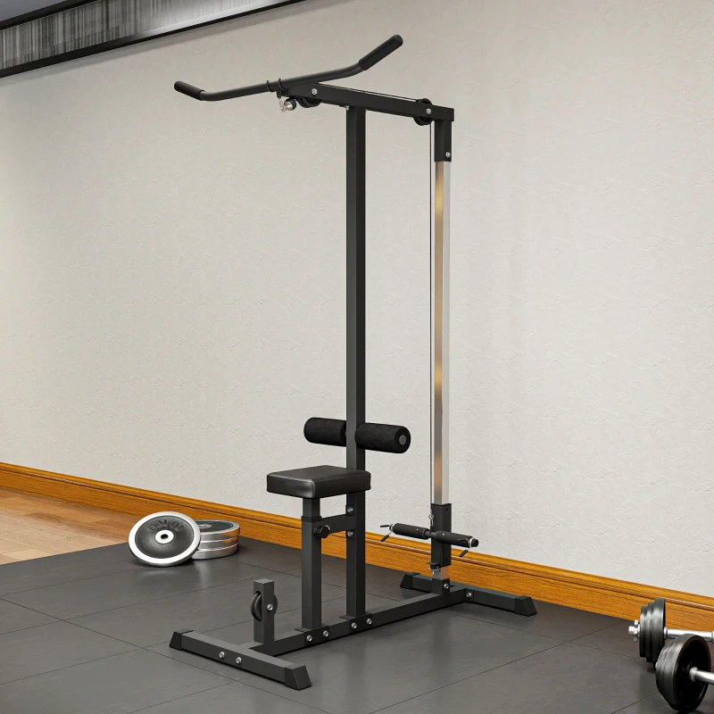 HOMCOM Stazione Fitness Pull Down da Casa con Panca e Cavo Regolabile, in Acciaio 107x120x190cm Nero