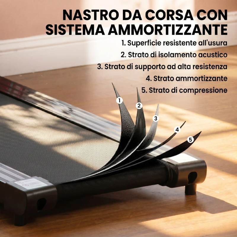 HOMCOM Tapis Roulant Elettrico Pieghevole Salvaspazio, Tapis Roulant Professionale con Display LCD, Velocità 0.8-10km/h e 12 Programmi, Potenza 500W, per Casa e Ufficio, Nero