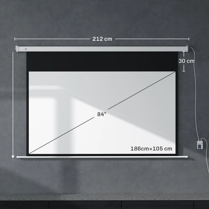 HOMCOM projectiescherm 213,36 cm met afstandsbediening, van PVC en metaal, 212x8x150 cm, wit