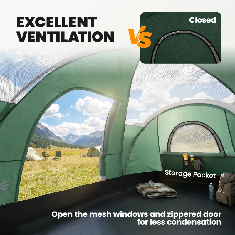 Outsunny 5-6 Man Dome Camping Tent - Dark Green