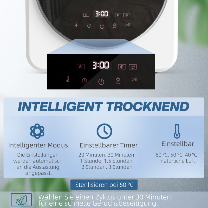 HOMCOM Luchtafvoerdroger, 4 kg voorlader-wasdroger met roestvrijstalen trommel, 800W compact vrijstaand, wit