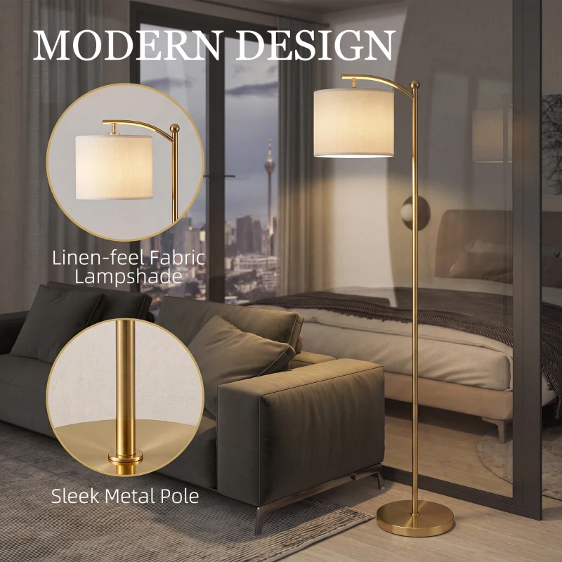 HOMCOM Lampadaire dimmable 2 températures de couleur avec télécommande, minuterie de 60 minutes, 160 cm, doré