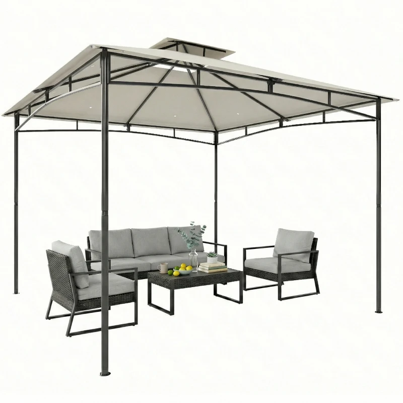 Outsunny Paviljoen 3x3m Waterafstotend Stabiel Winterbestendig Tuinpaviljoen met inklapbaar Bovenframe Dubbel Dak Crèmewit