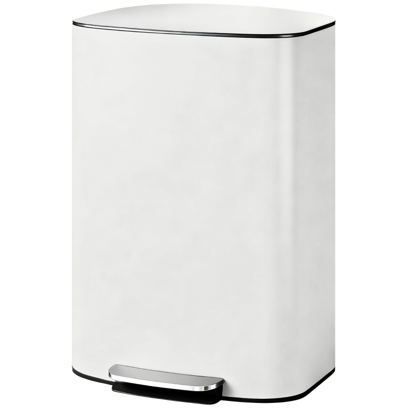 HOMCOM Keukenprullenbak 50L met Blijft-Open Functie, Soft-Close Deksel, Pedaal, Crèmewit