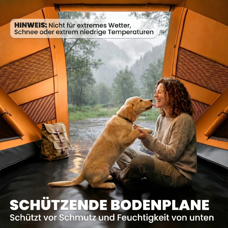 Outsunny Tunnelzelt für 4 Personen, Campingzelt mit Tür, Bodenplane, 2000mm wasserdicht Orange