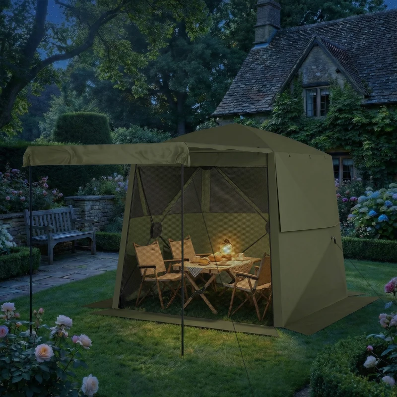 Outsunny Paviljoen 2x2m Waterdicht Stabiel Winterbestendig Pop-up Vouwpaviljoen met 4 Zijpanelen Gaasramen Voordeur UV 30+