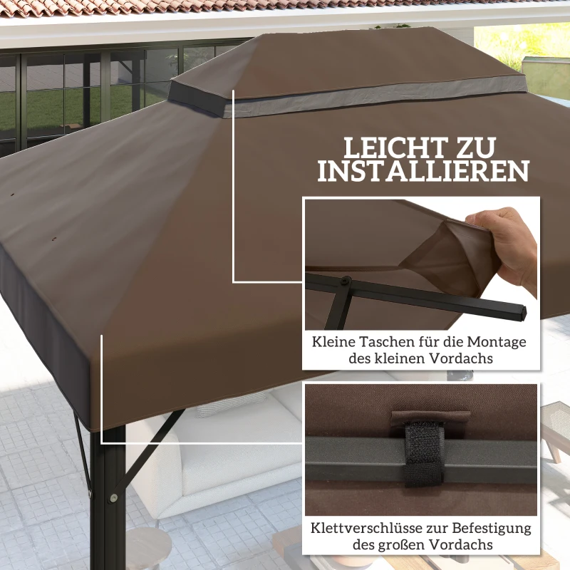 Outsunny hoes voor tuinprieel 3x4 m, 2-laags, van Oxford-stof 600D met afvoeropeningen, koffie