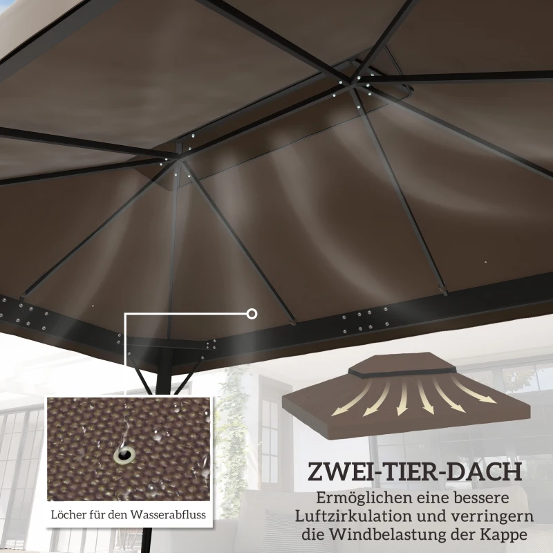 Outsunny hoes voor tuinprieel 3x4 m, 2-laags, van Oxford-stof 600D met afvoeropeningen, koffie