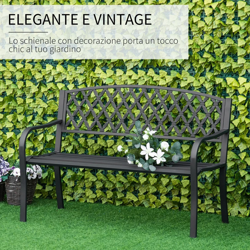 Outsunny Bancuta de gradina 2 locuri cu brate in otel si fonta, 128x58.5x89cm, negru