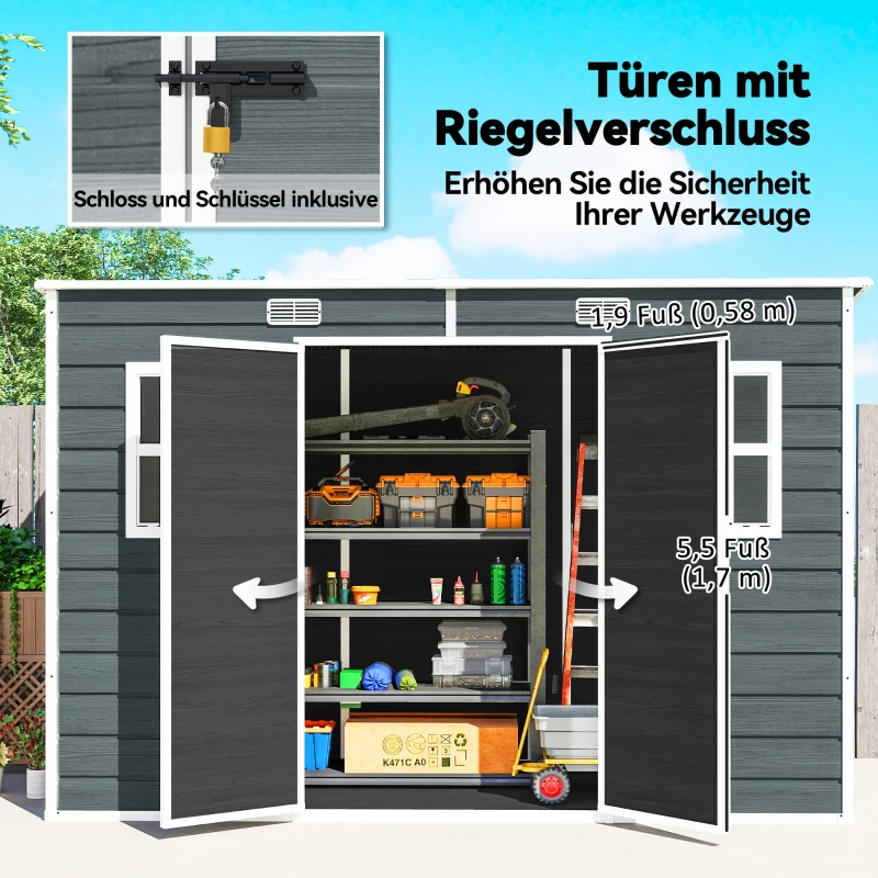 Outsunny Tuinhuisje 3,2m², Opslagschuur met Lessenaarsdak, 303x123x197cm met Ramen Afsluitbaar Deur Ventilatieopening Bodem