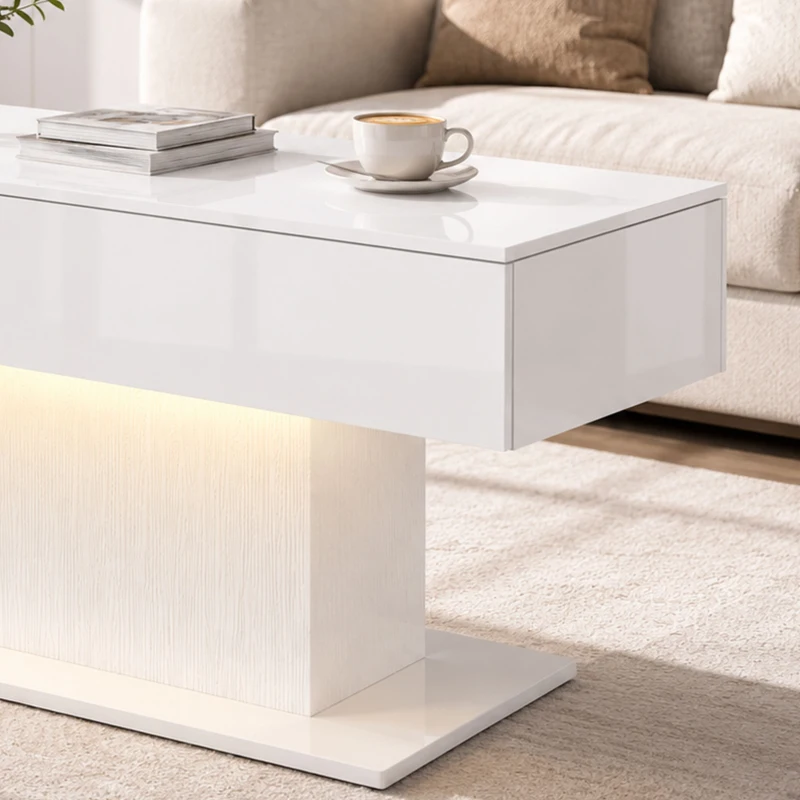 HOMCOM LED Salontafel met opbergruimte, hoogglans, modern, 2 lades & afstandsbediening, wit