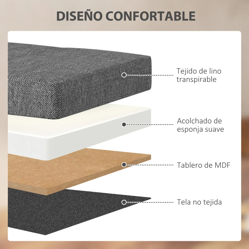 HOMCOM Baúl de Almacenaje para Dormitorio Plegable 84L Tapizado de Lino Sintético con Tapa para Salón 76x38x38 cm Gris Oscuro