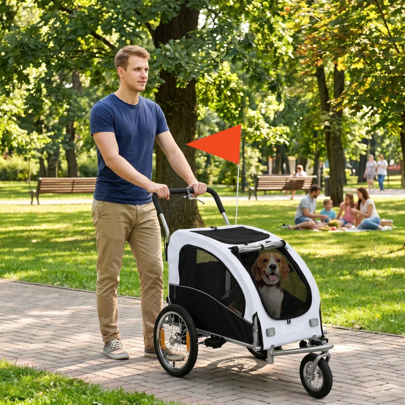 PawHut 2-in-1 Hundeanhänger für Fahrrad Faltbarer Hundebuggy für kleine & mittelgroße Hunde bis 20 kg, Weiß