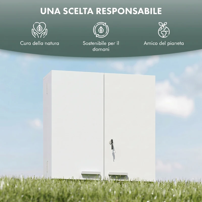 HOMCOM Armadietto Medicinali con 3 Mensole Interne e 8 Portabottiglie, in Legno e Metallo, 53x20x53 cm, Bianco