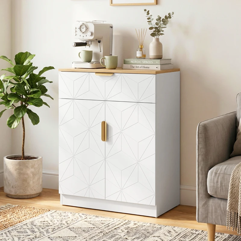 HOMCOM Credenza Moderna, Mobile Contenitore con Cassetto e Ripiano Regolabile, 60x32x82 cm, Bianco