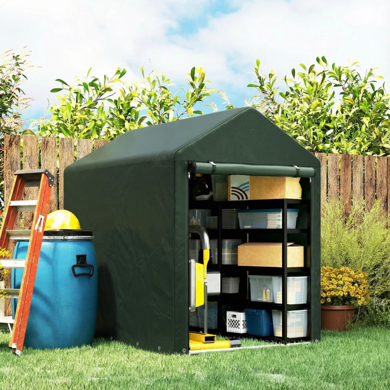 Outsunny Carpa de Jardín para Bicicletas 1,2x1,8x1,65 m con 2 Habitaciones Puerta con Cremallera Impermeable Anti-UV Verde
