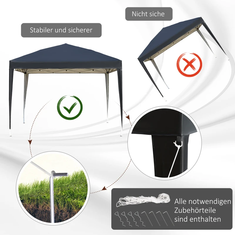 Outsunny Paviljoen, 2,95 x 2,95 m Pop-up Vouwpaviljoen, Tuinpaviljoen, Partypaviljoen, UV-bescherming, Staal+Oxfordstof, Zwart