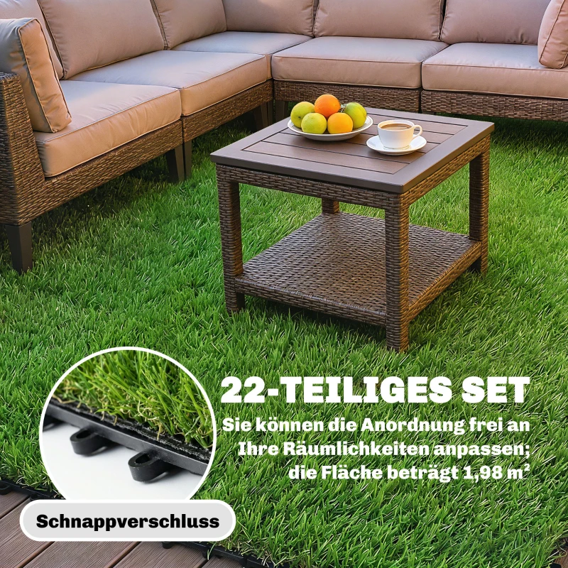 Outsunny 22-delige Set Kunstgras Tegels 30x30 cm Grasmatten met Drainagesysteem, 2m² Kunstgrasmat Kunststof Grasmat