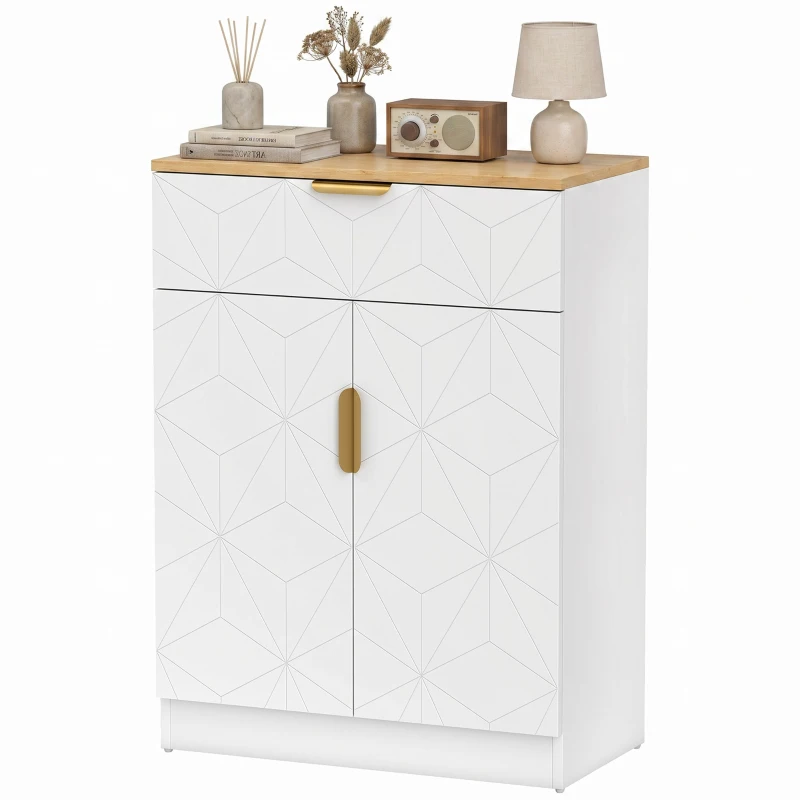 HOMCOM Credenza Moderna, Mobile Contenitore con Cassetto e Ripiano Regolabile, 60x32x82 cm, Bianco