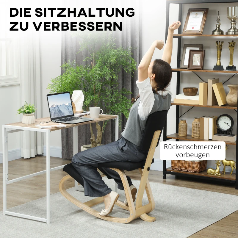 HOMCOM Ergonomische Kniestoel, Kniehocker Gezondheidsstoel voor Thuis, Kantoor, Meditatie Zwart