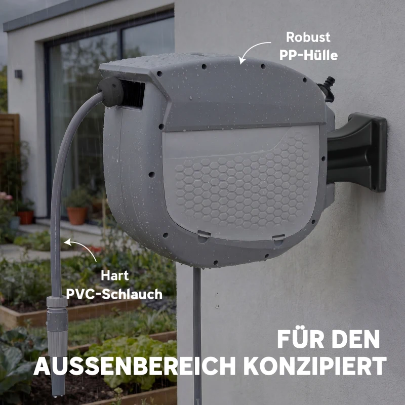 Outsunny Slanghaspel met tuinslang 20 m, 180° draaibare slangbox met automatische oprolfunctie en zelfvergrendeling