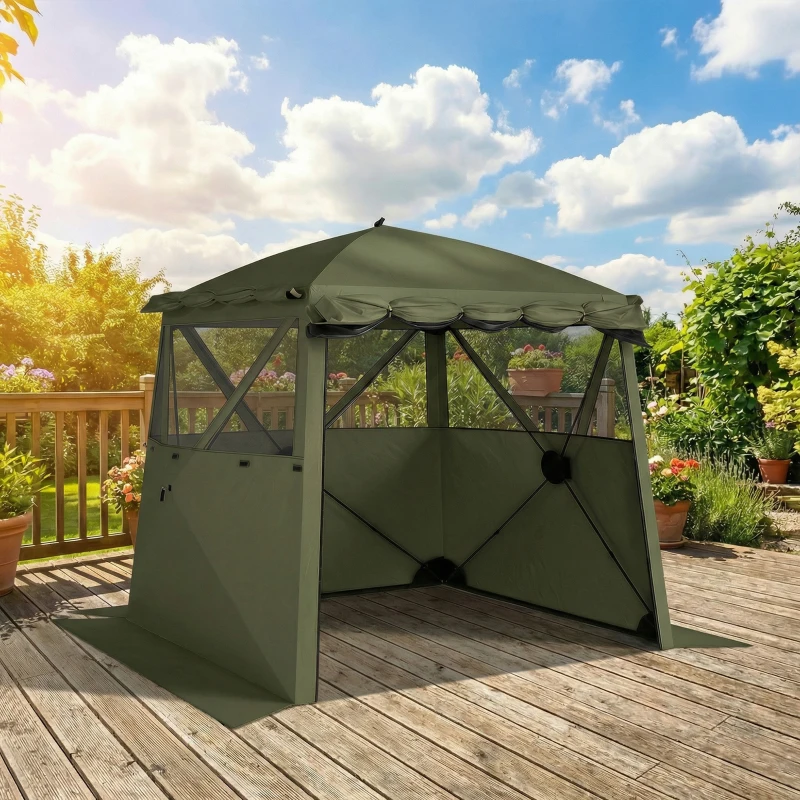 Outsunny Paviljoen 2x2m Waterdicht Stabiel Winterbestendig Pop-up Vouwpaviljoen met 4 Zijpanelen Gaasramen Voordeur UV 30+