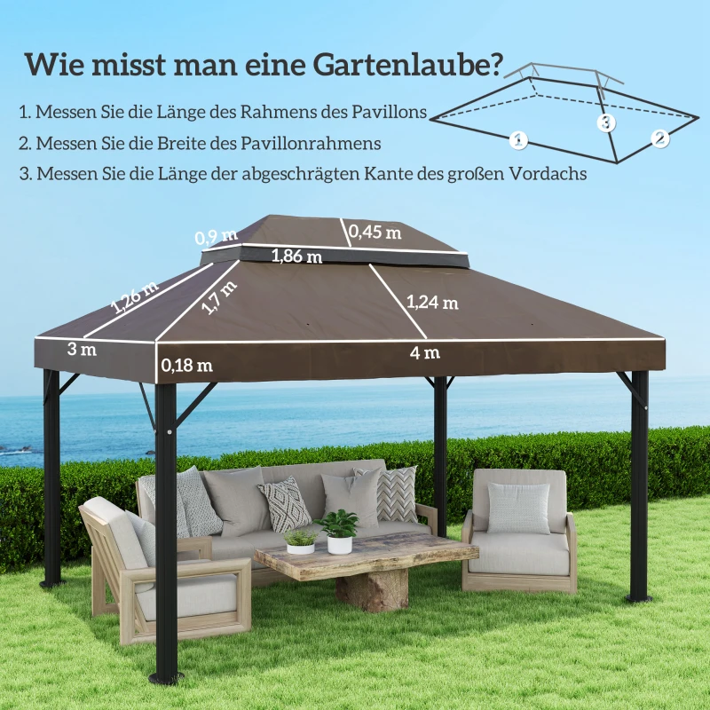 Outsunny hoes voor tuinprieel 3x4 m, 2-laags, van Oxford-stof 600D met afvoeropeningen, koffie
