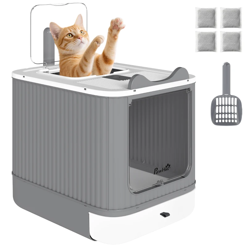 PawHut Katzentoilette Geschlossen M mit Klappdeckel Oberer Ausgang Schaufel Geruchsbeutel Leicht zu reinigen Weiß