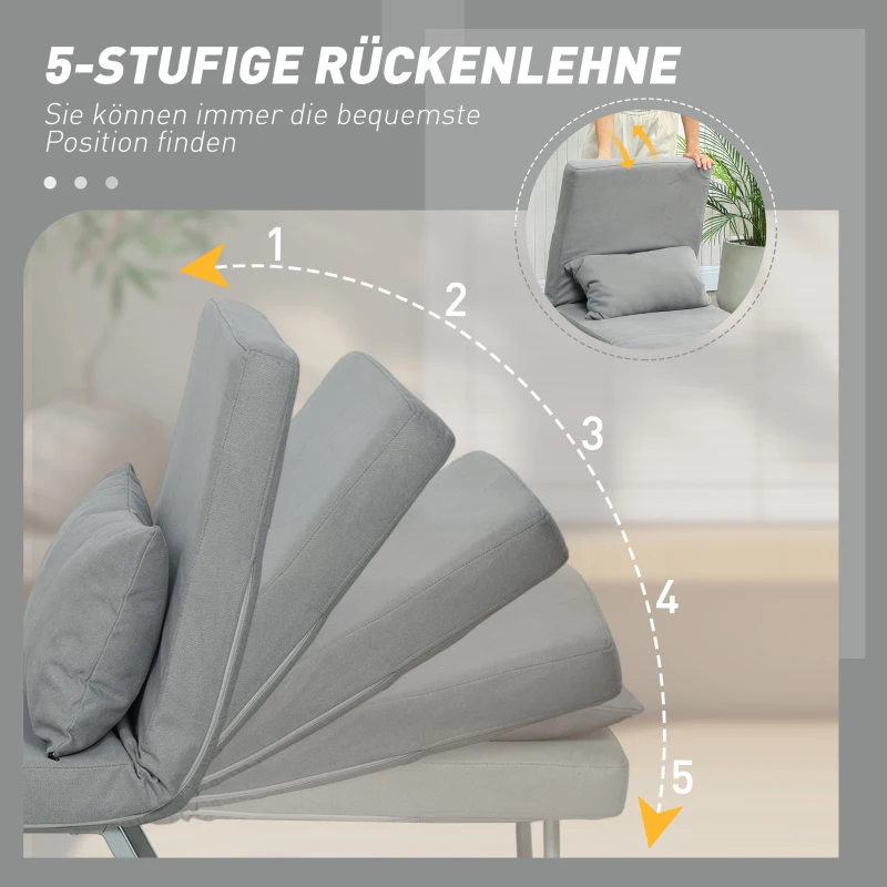 HOMCOM Slaapfauteuil, Gepolsterde Fauteuil, Om te Vormen tot Gastenbed, Ergonomisch, Lichtgrijs