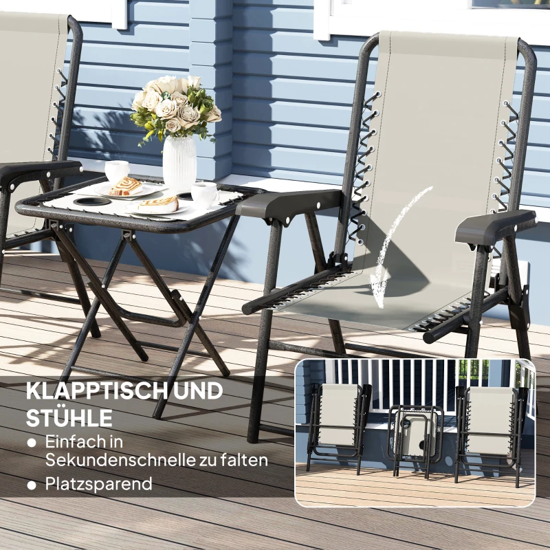 Outsunny Bistroset 3-delig van staal Weerbestendig Tuinmeubelset met opvouwbare Bistrotafel Bekerhouders Tuinstoelen Donkergrijs