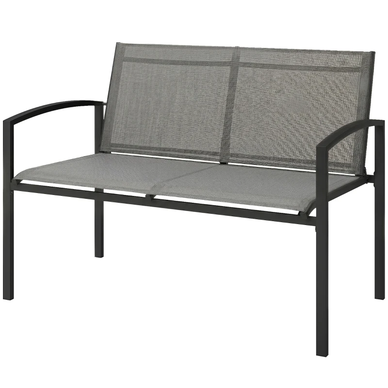 Outsunny Tuinbank 2-zits weerbestendig metalen outdoor zitbank met ademende zitting gebogen armleuningen 112 x 66 x 80 cm grijs