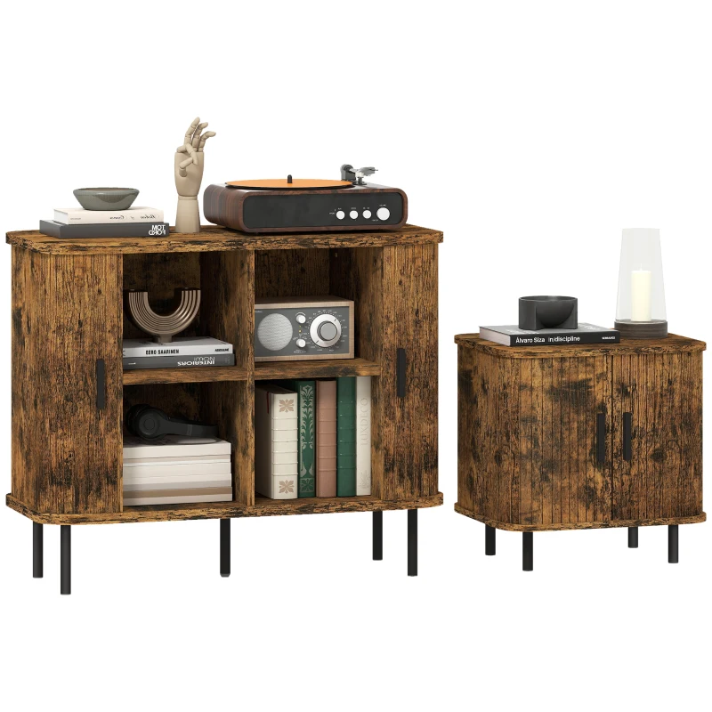 HOMCOM Mid-Century Sideboard Cabinet, Nightstand, Accent Console with Tambour Doors, Rustic Brown