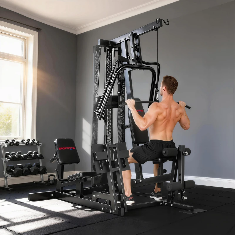 SPORTNOW Krachtstation fitnessstation met latpull butterflystang 65 kg gewichten kabel tot 120 kg