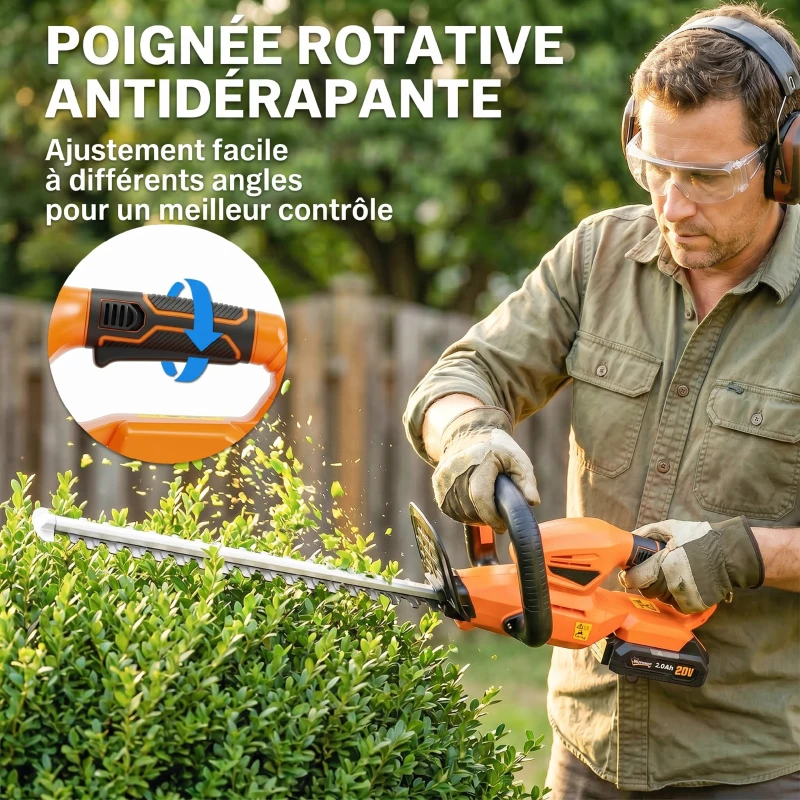 Outsunny Taille-Haies Électrique 100 W, Lame 51 cm, Batterie 2,0 Ah et Chargeur, Orange