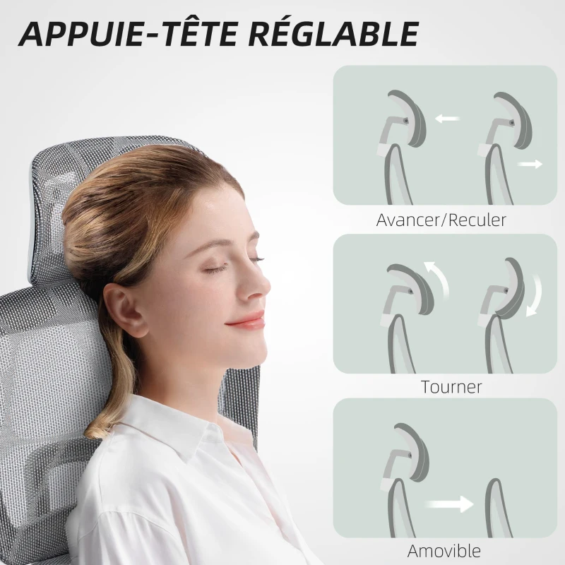 HOMCOM Fauteuil de bureau, chaise de bureau ergonomique en maille avec accoudoirs 3D, dossier inclinable, 66x64x122 cm, gris