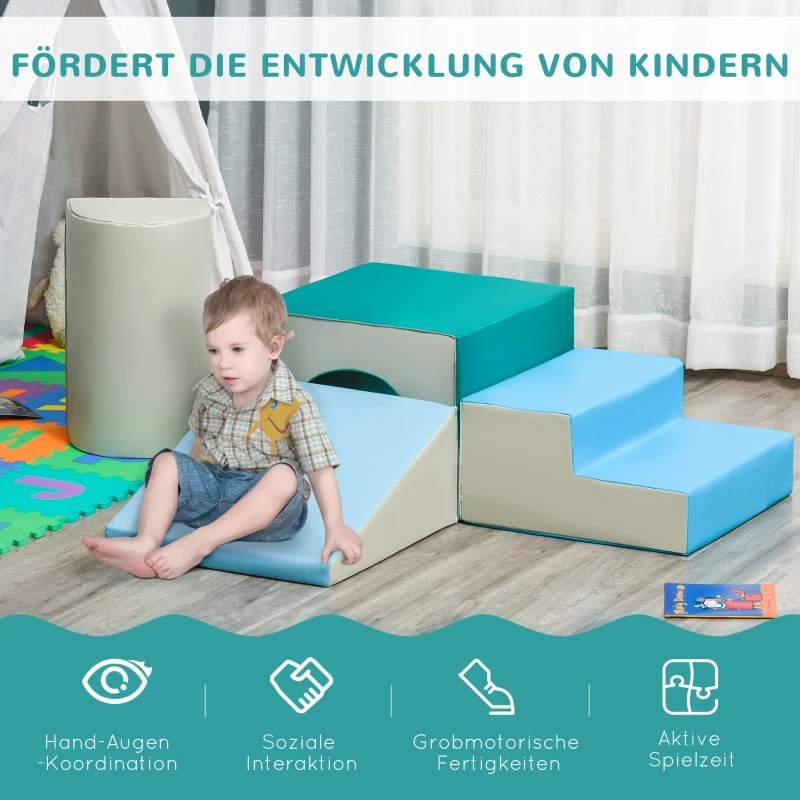 HOMCOM Bouwstenenset 4-delige set speelgoed van schuimstof om te bouwen voor kinderen van 1-3 jaar EPE blauw