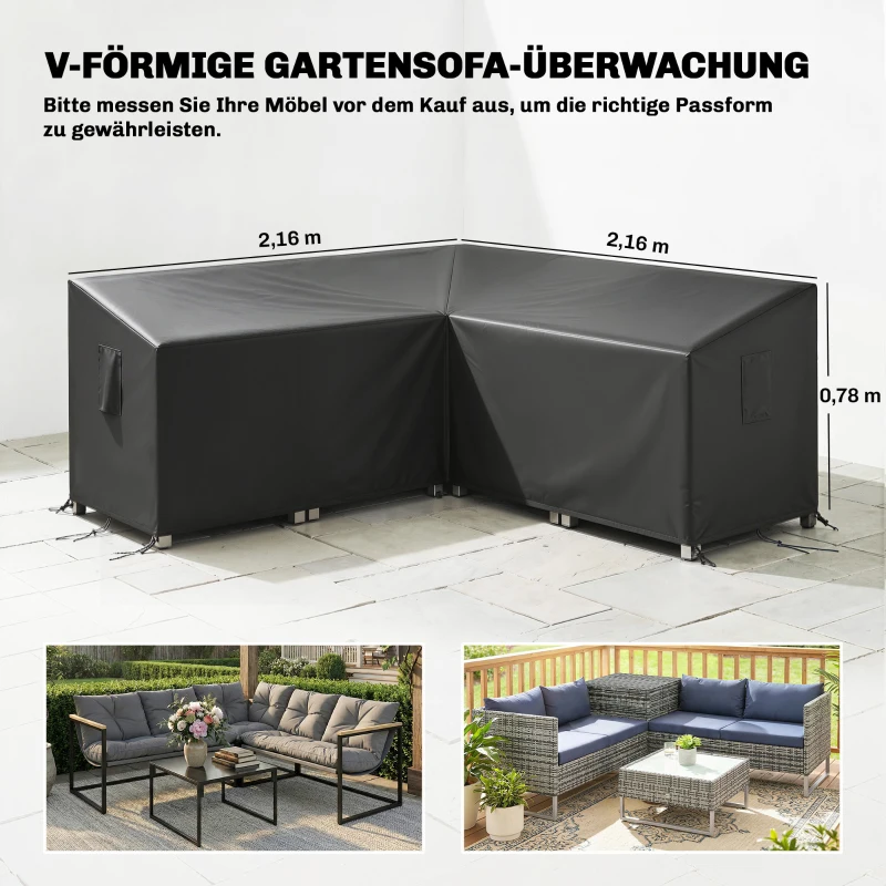 Outsunny Tuinmeubelhoes Winterbestendig Waterdicht V-vormig Anti-UV Hoes 420D Oxford-stof 216x216x78 cm Zwart