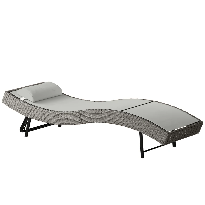 Outsunny Poly Rattan ligstoel S-vormige tuinstoel met 5-voudig verstelbare rugleuning hoofdsteun ademend UV-bestendig