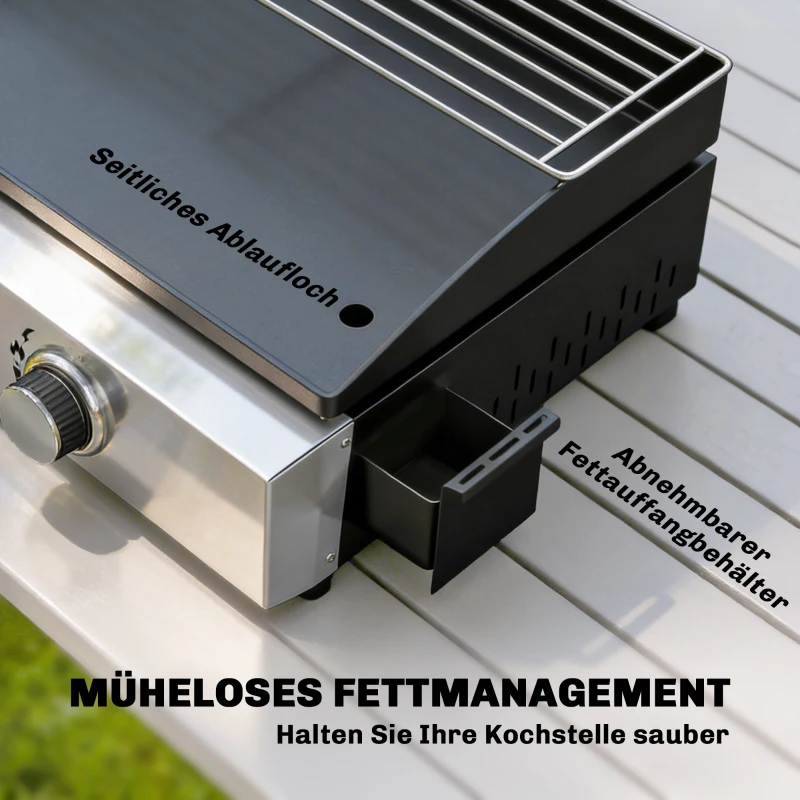 Outsunny Gasbarbecue 7,5 KW Draagbare Tafelbarbecue met 3 Branders Keramische Coating Grillrooster Warmhoudrek