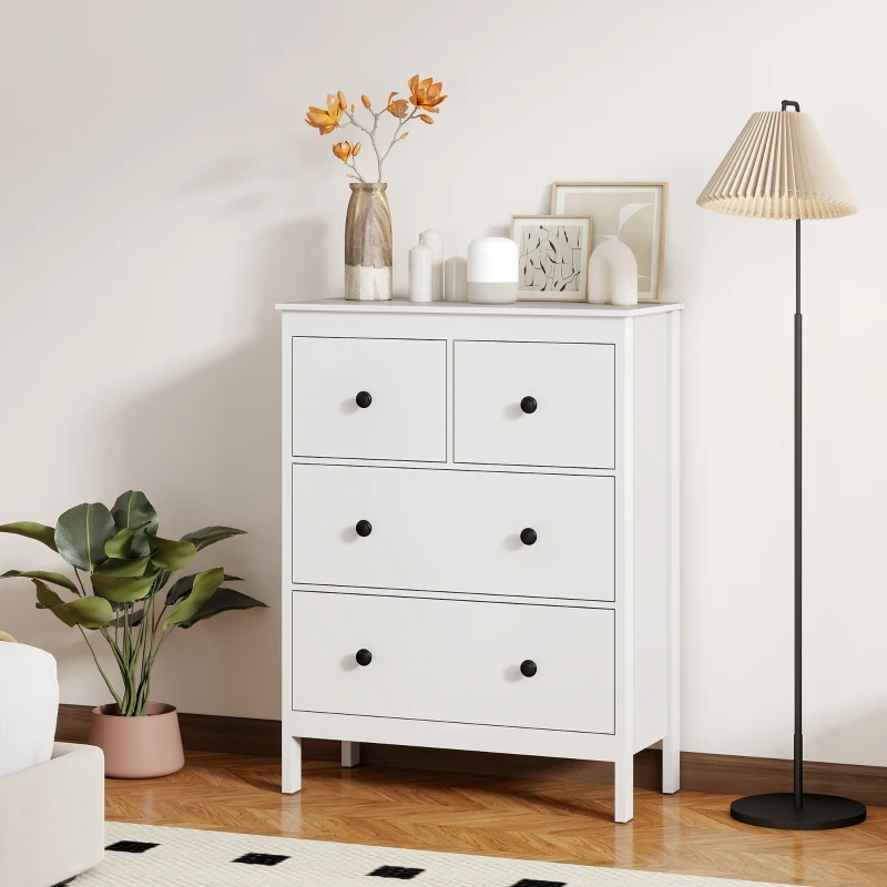 HOMCOM Modern Chest of Drawers, 4 Drawer Dresser Clothes Storage Organiser for Living Room, Hallway, Entryway, White