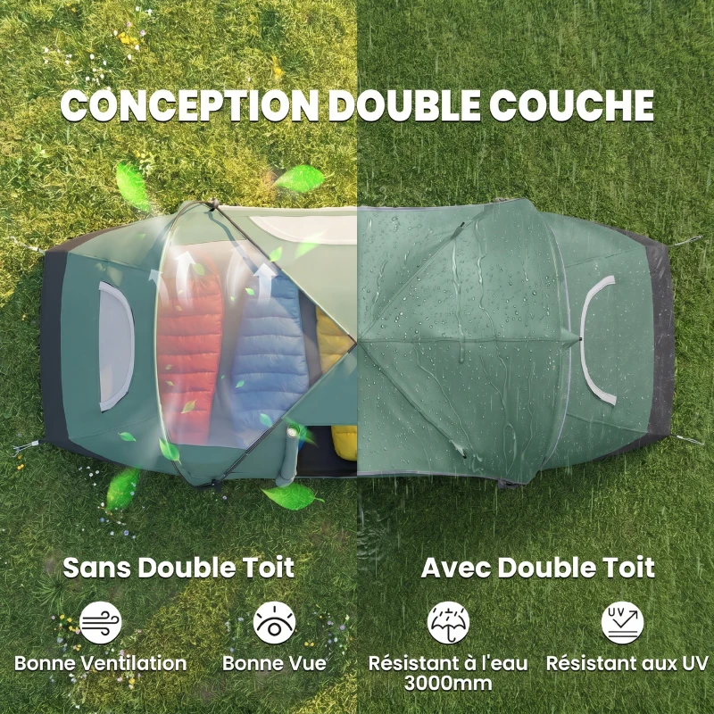 Outsunny Tente de camping familiale 5-6 pers. - tente tunelle étanche légère ventilée - grande porte + 2 fenêtres vert
