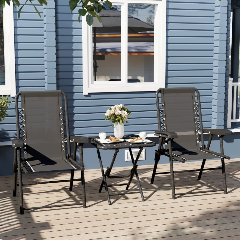 Outsunny Bistro Set 3-delig van Staal Weerbestendig Tuinmeubelset inklapbaar Bistrotafel Bekerhouder Tuinstoelen Zwart