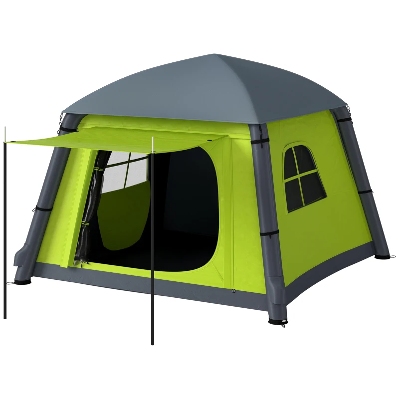 Outsunny Inflatable Camping Tent w/ Hand Pump, Easy Setup 1/2 Person Blow Up Tent Waterproof 190T Taffeta w/ Mesh Windows, Doors and Carry Bag, Green