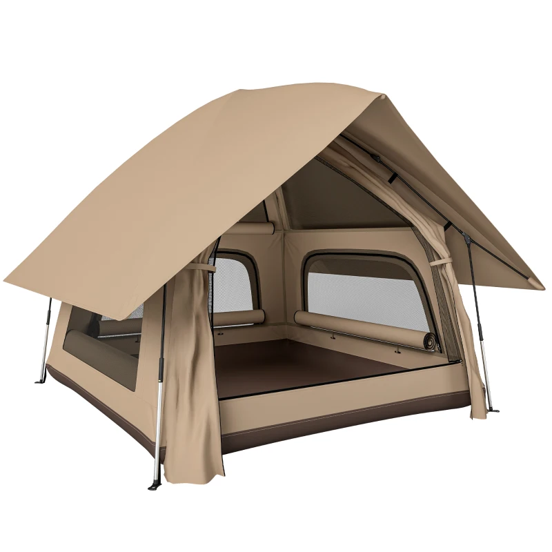 Outsunny Instant Pop-Up Tent met Regenschutz, Waterdicht Koepeltent voor 2-3 Personen met Grondzeil, 4 Ramen, 235x235x184cm, Khaki