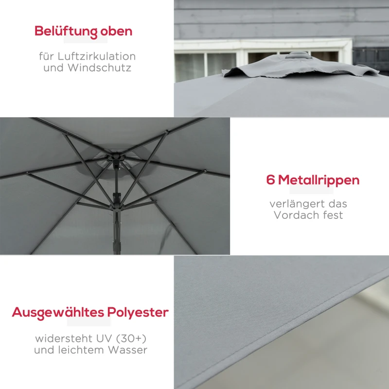 Outsunny Zweefparasol Ø293cm met zijhendel, kruisvoet, windbescherming, waterafstotend, donkergrijs