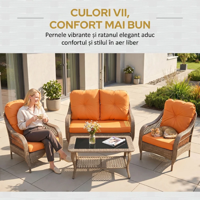 Outsunny Set Mobilier de Gradina in Ratan PE 2 fotolii Canpea cu 2 locuri si masa