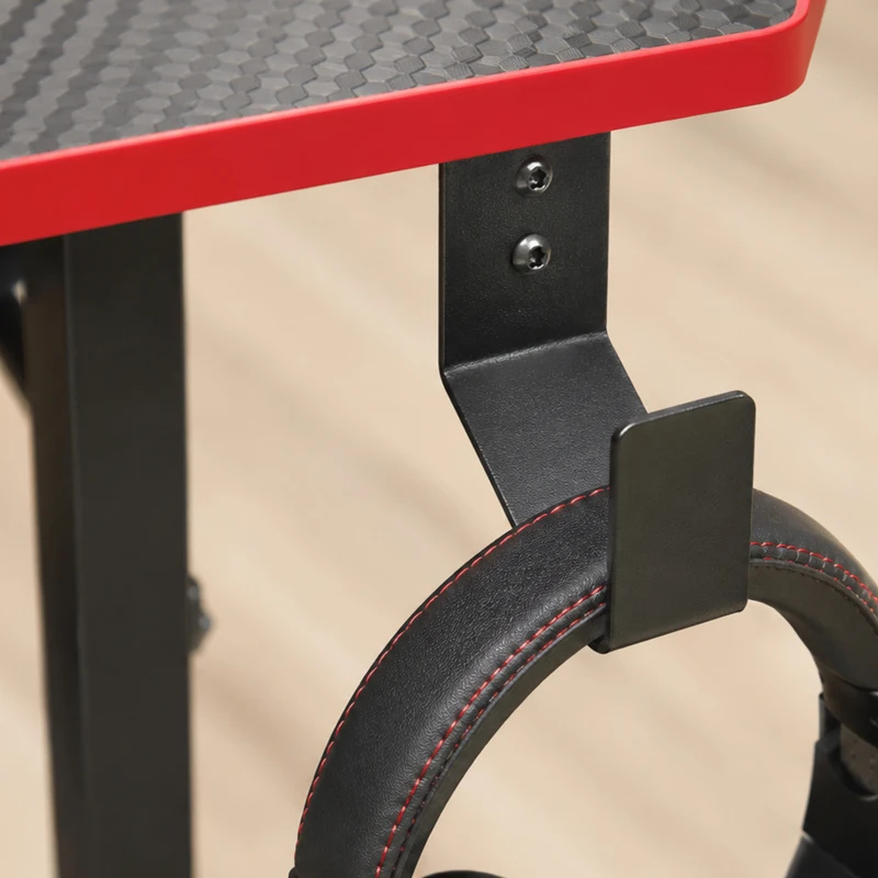 HOMCOM L-vormig computertafel met stopcontacten, 128 cm hoekbureau met monitorstandaard, hoofdtelefoonhaak & bekerhouder