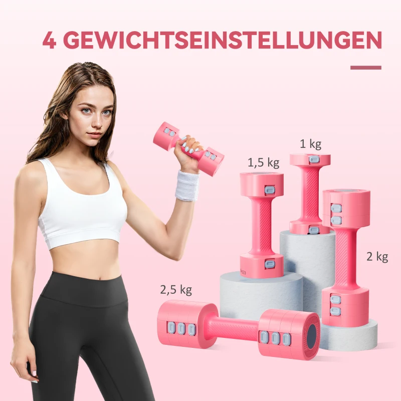 SPORTNOW halterset, verstelbaar gewicht, vierkante vorm, veelzijdig, metalen kern, roze