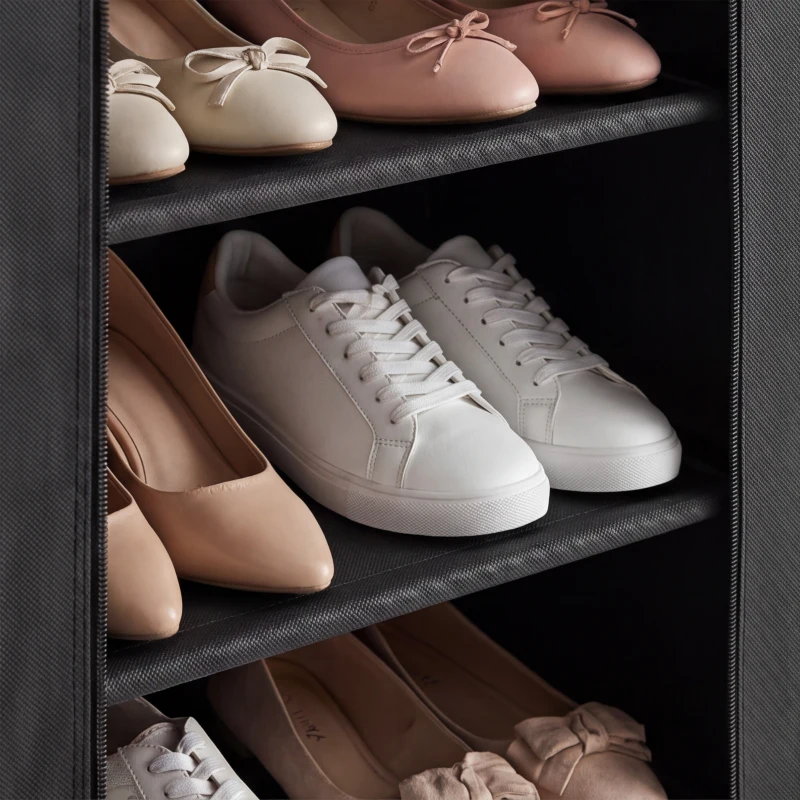 HOMCOM Metalen schoenenrek met stofdichte stoffen hoes, voor 20 paar schoenen, 45 x 30 x 175 cm, zwart