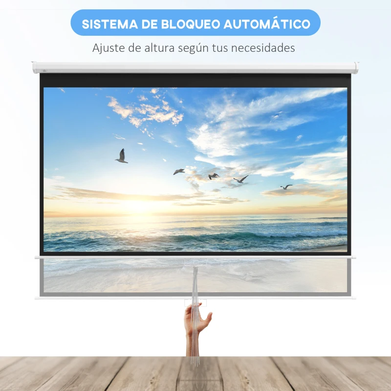 HOMCOM Pantalla de Proyección Manual Portátil 100 Pulgadas Formato 16:9 con Altura Ajustable 221x124 cm Blanco